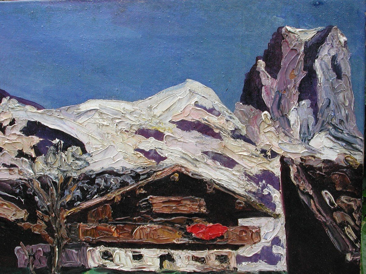 Vera KARL "Chalet dans les Alpes" huile sur toile 60x50-photo-4